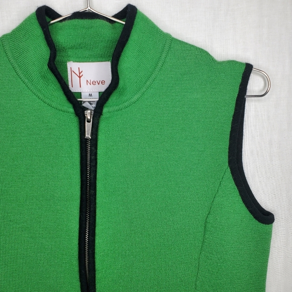 Neve 100% Wool Sweater Vest Green Zip Front Pockets Medium - Picture 2 of 7